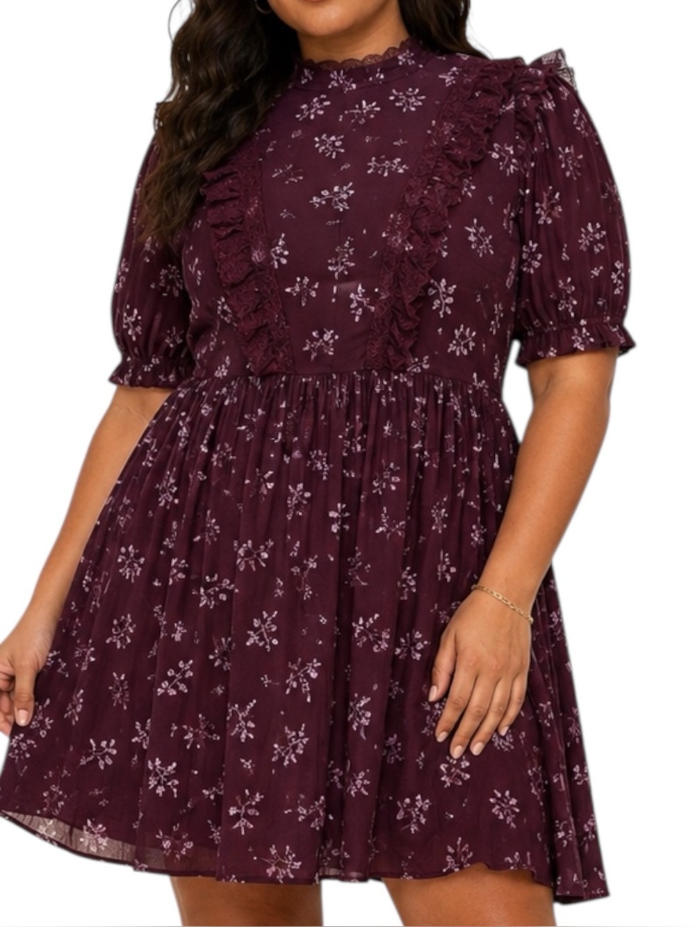 NWT Eloquii Elements Floral Lace Ruffle Mini Dress Plus Size 18